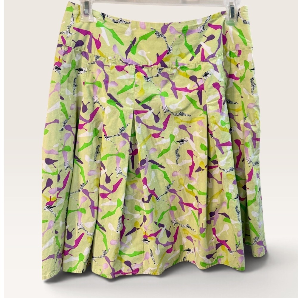 Liz Claiborne Womens Lime Green Novelty Shoe Print Pleated Cotton Skirt Size 12